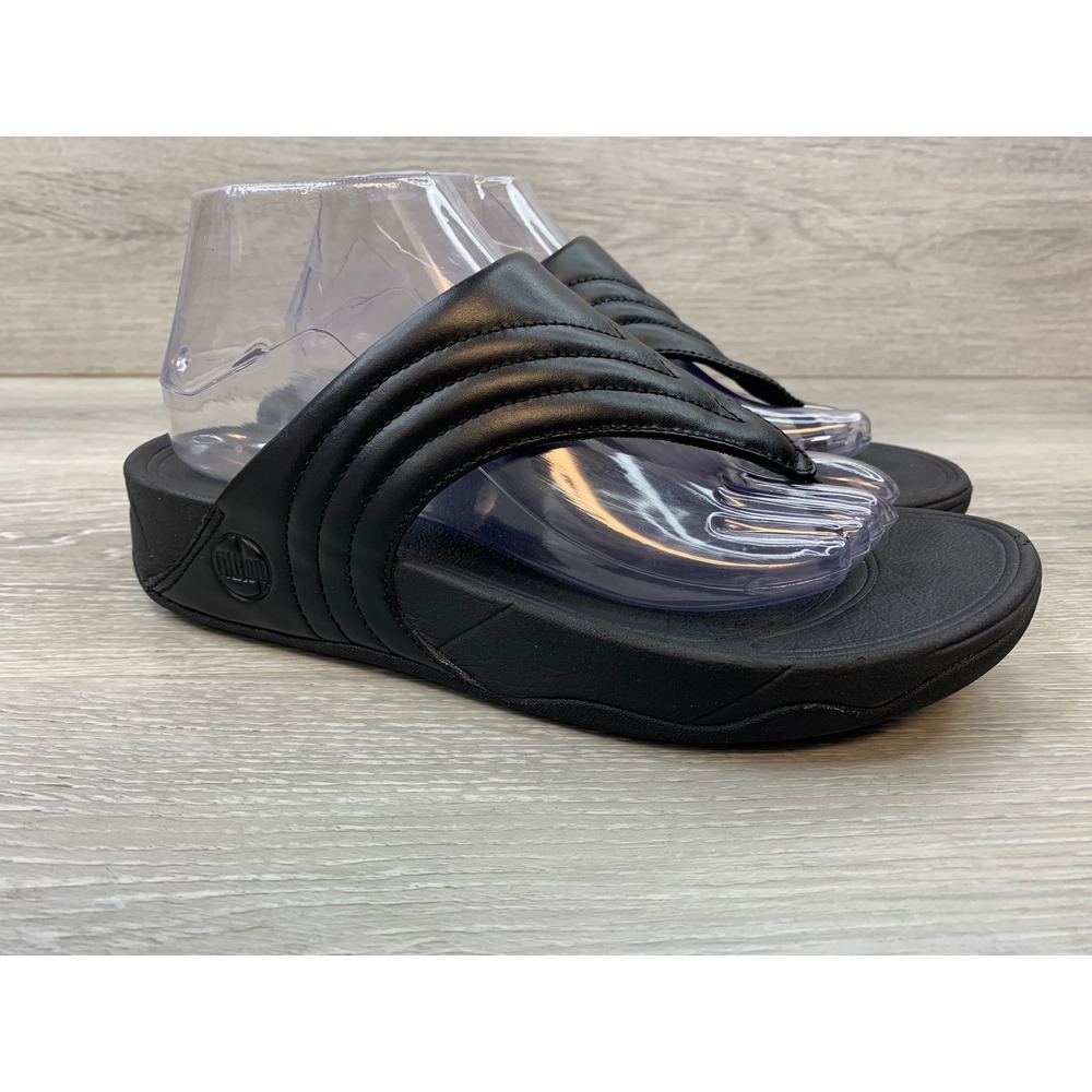 FitFlop Lulu Women's Sandals Padded V-Quilt Leather Toe-Post Black 8 Shoes